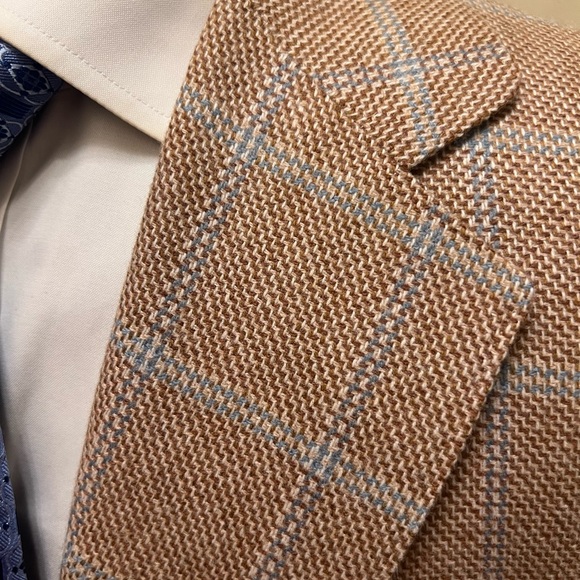 Custom Bespoke 100% Cashmere Windowpane Sport Coat Blazer Jacket Tan Men 42S - Picture 4 of 15